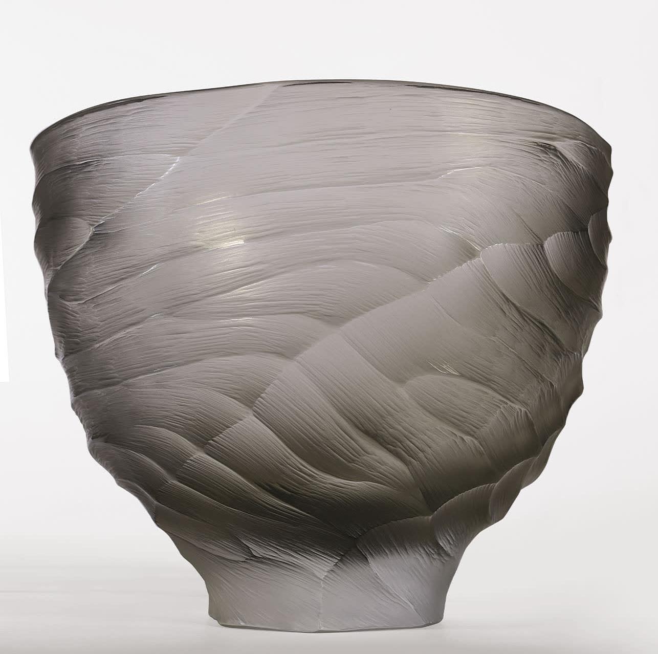 Large Gray Murano Glass Bowl-Form Vase