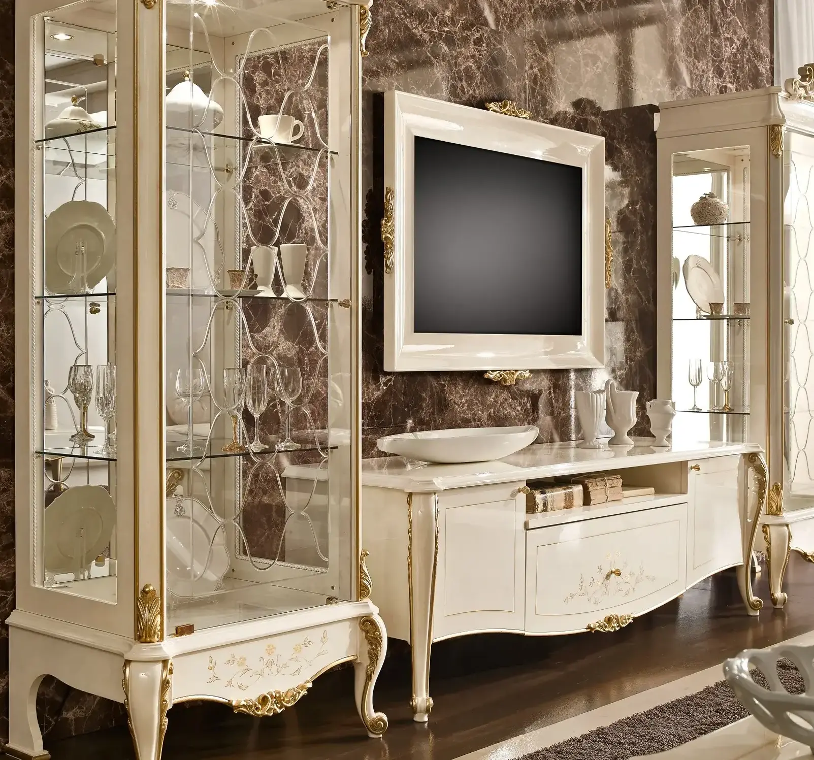 Italian Ivory TV Cabinet | Configuration: Without Frame Italian Ivory TV Cabinet | Configuration: Without Frame