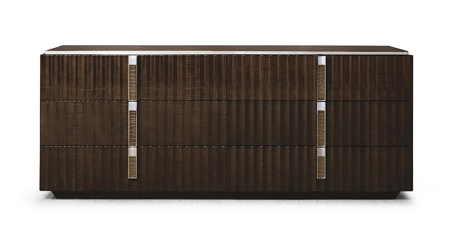 Six-Drawer Dresser with Chrome & Leather