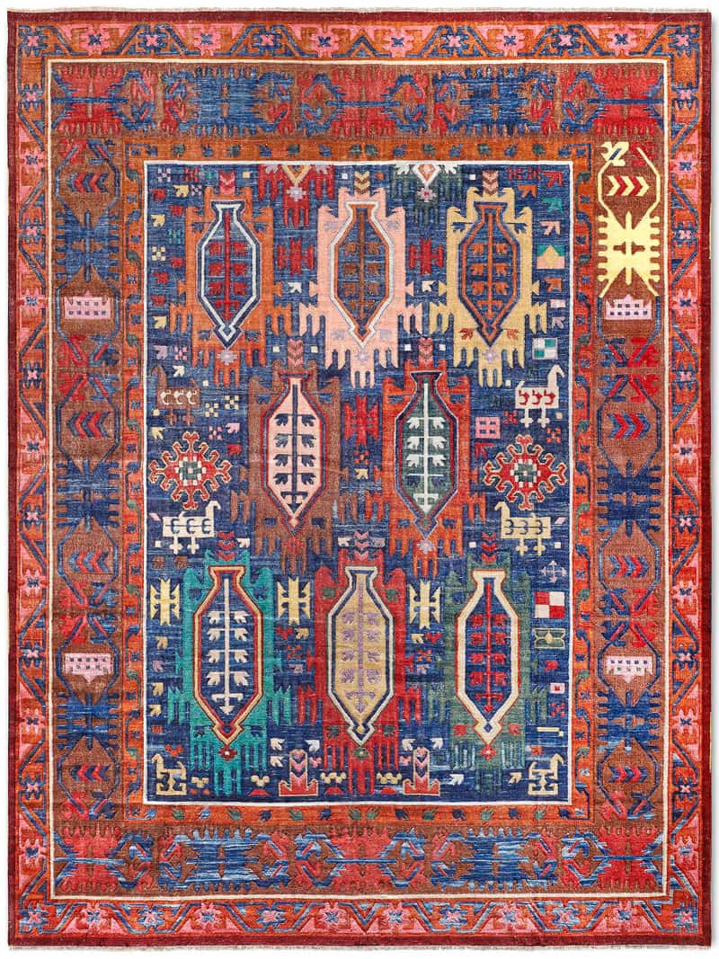 سجادة «فلات ويف» بلو/ريد يدوية الصنع | المقاس: 122 × 183 cm