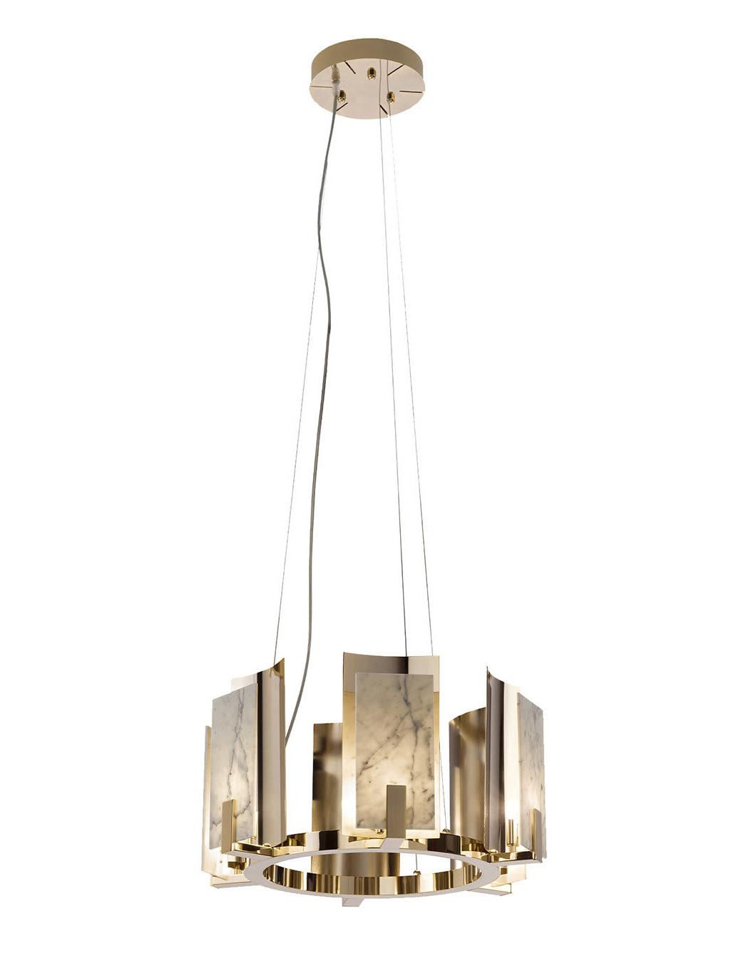 Carrara Marble Round Chandelier in Gold