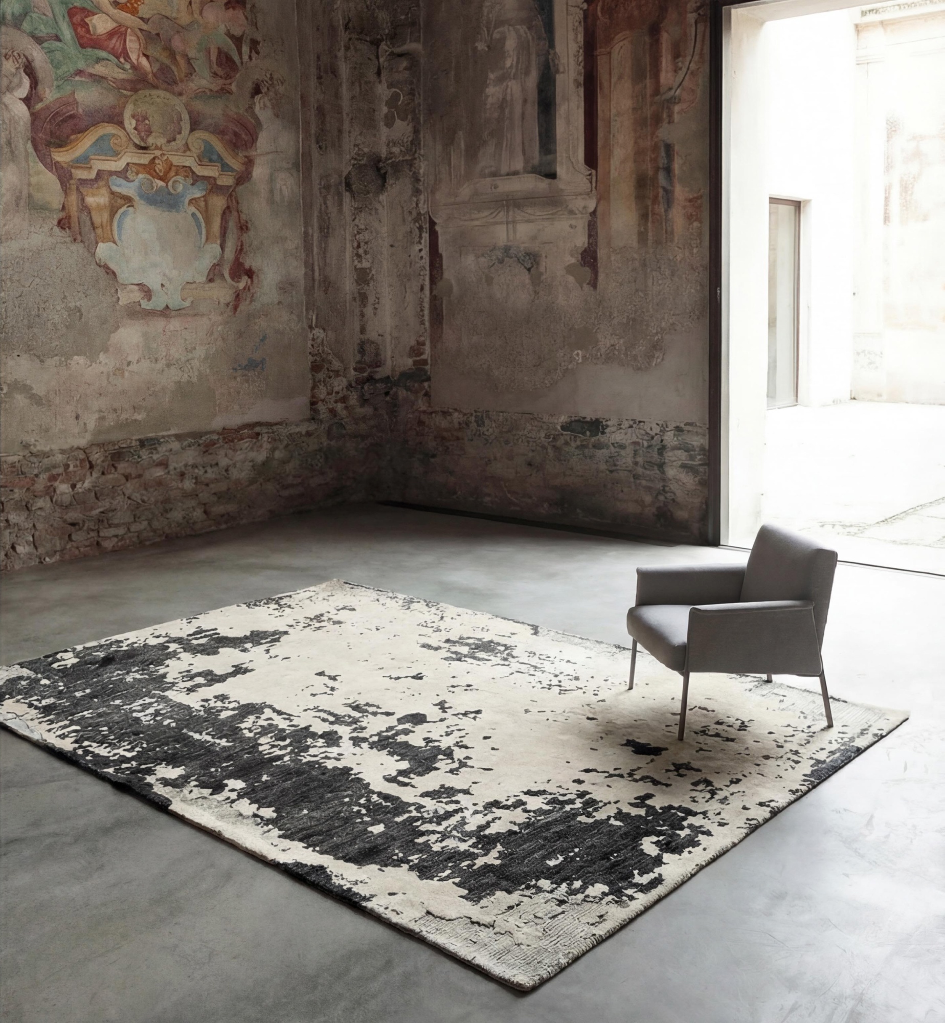 Monochrome Weathered Canvas Hand-Crafted Rug