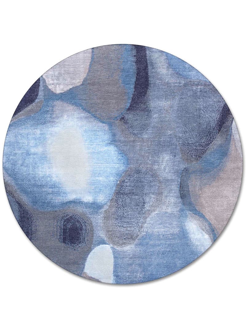 Round Blue Grey Rug