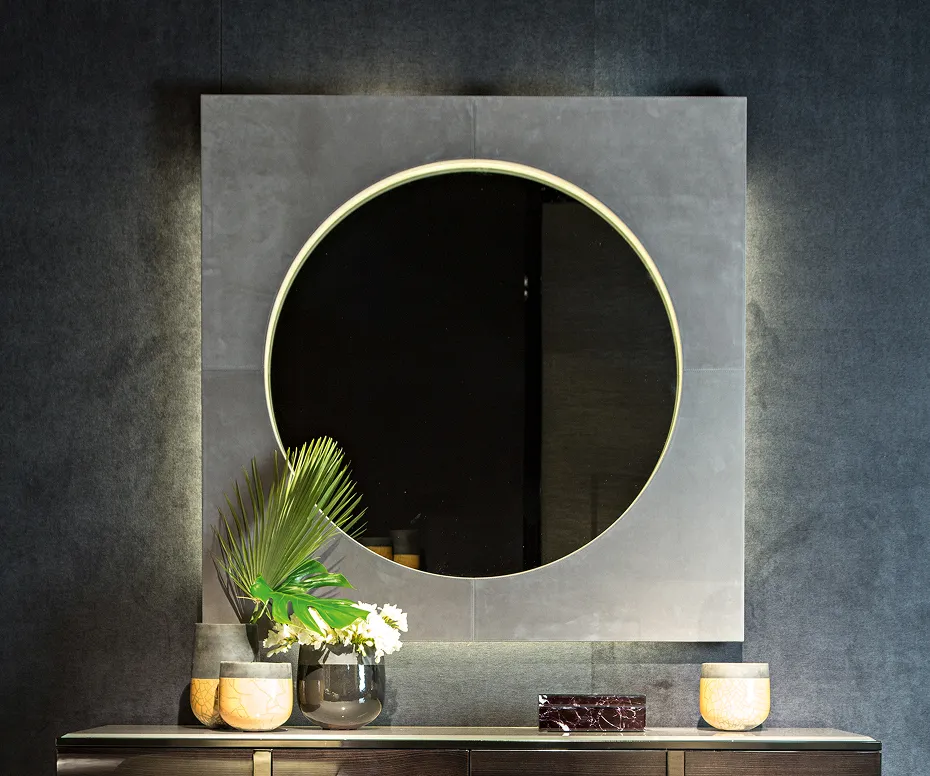 Leather Mirror with Back Lights
