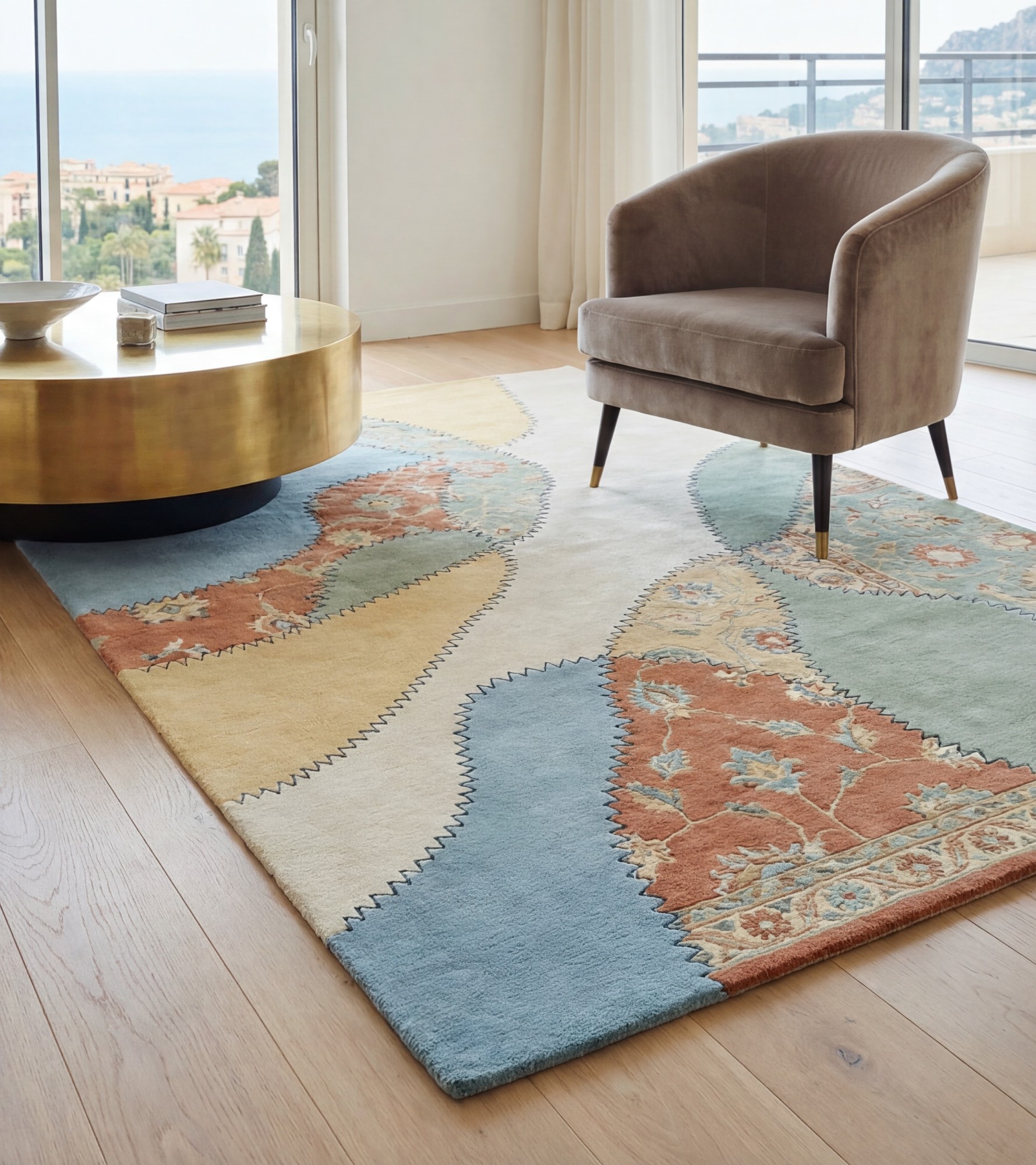 Pastel Collage Blue Handmade Rug