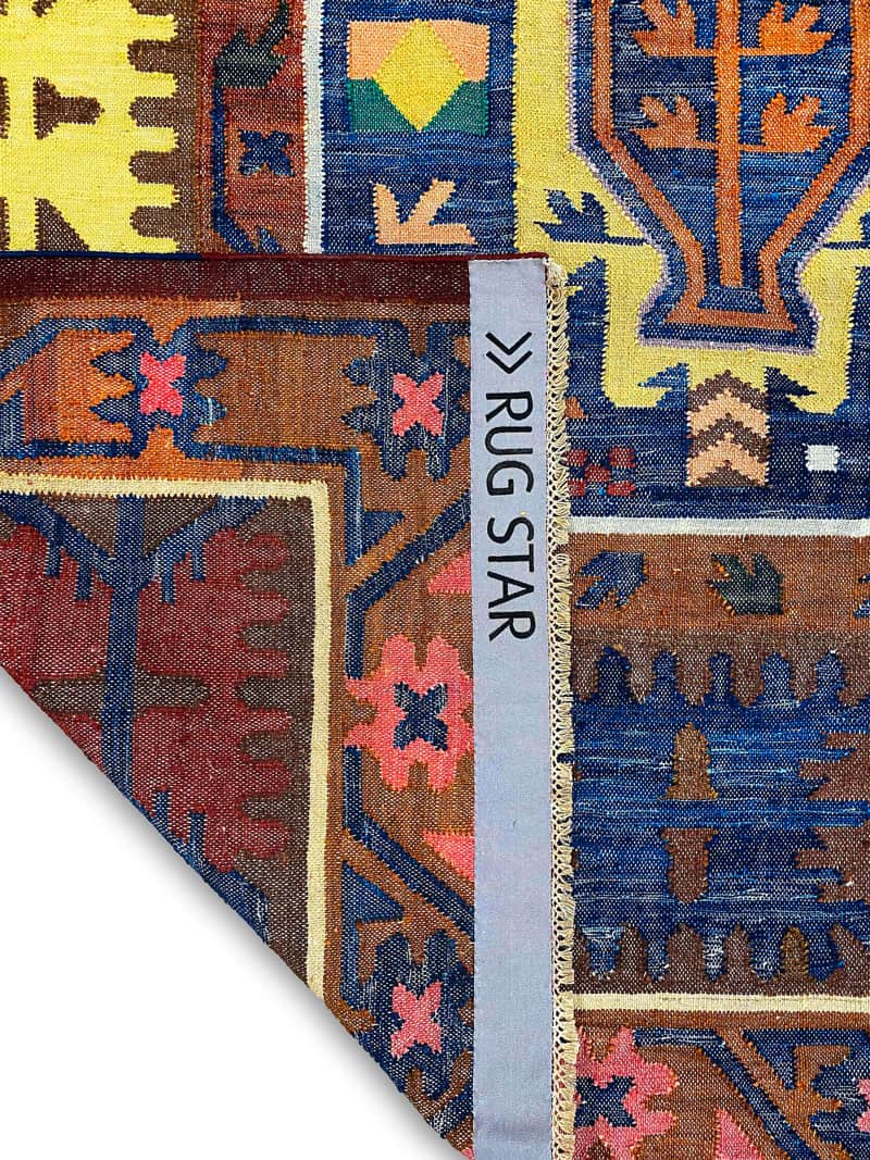Flatweave Blue / Red Handmade Rug