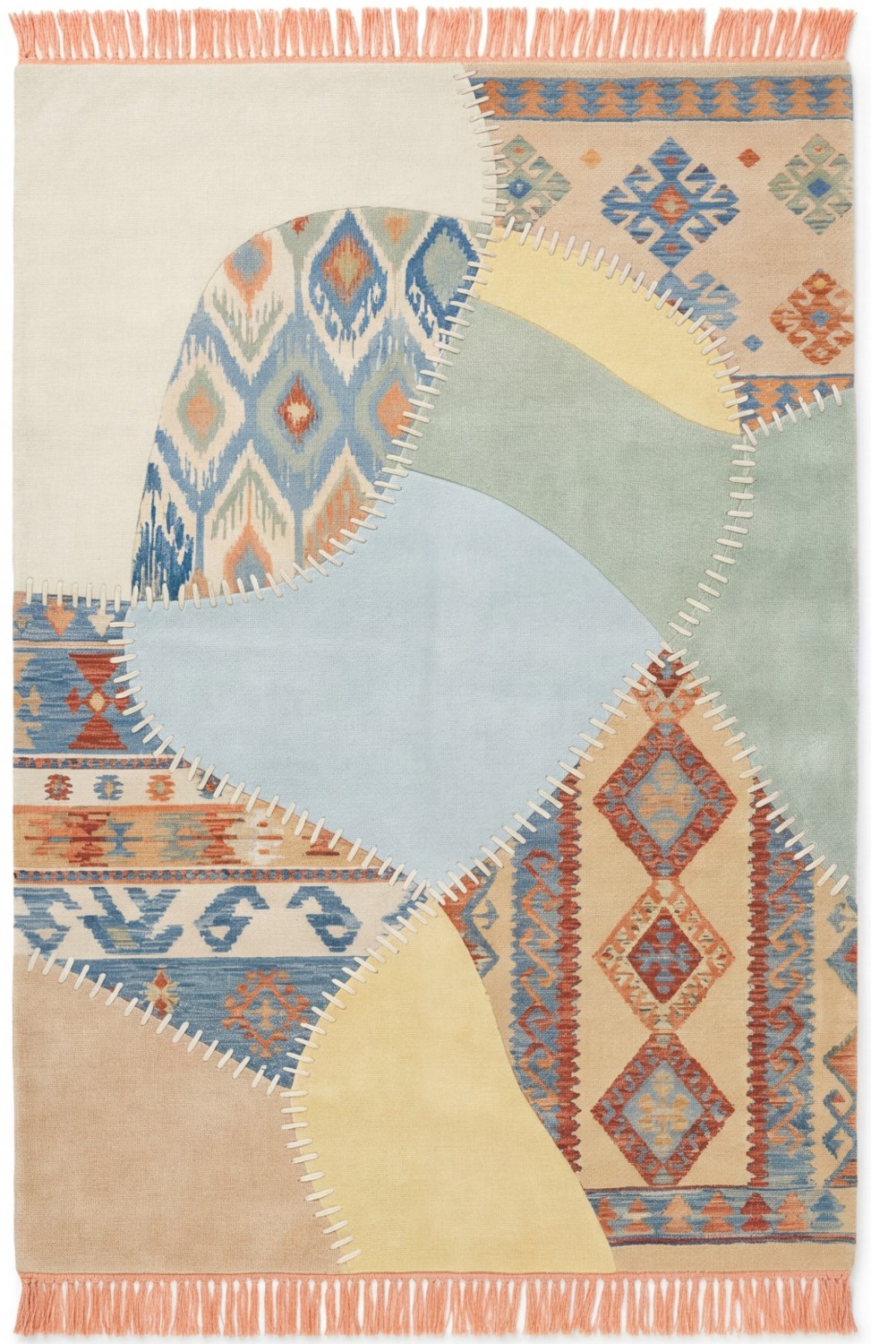 Patchwork Grid Blue Handmade Rug