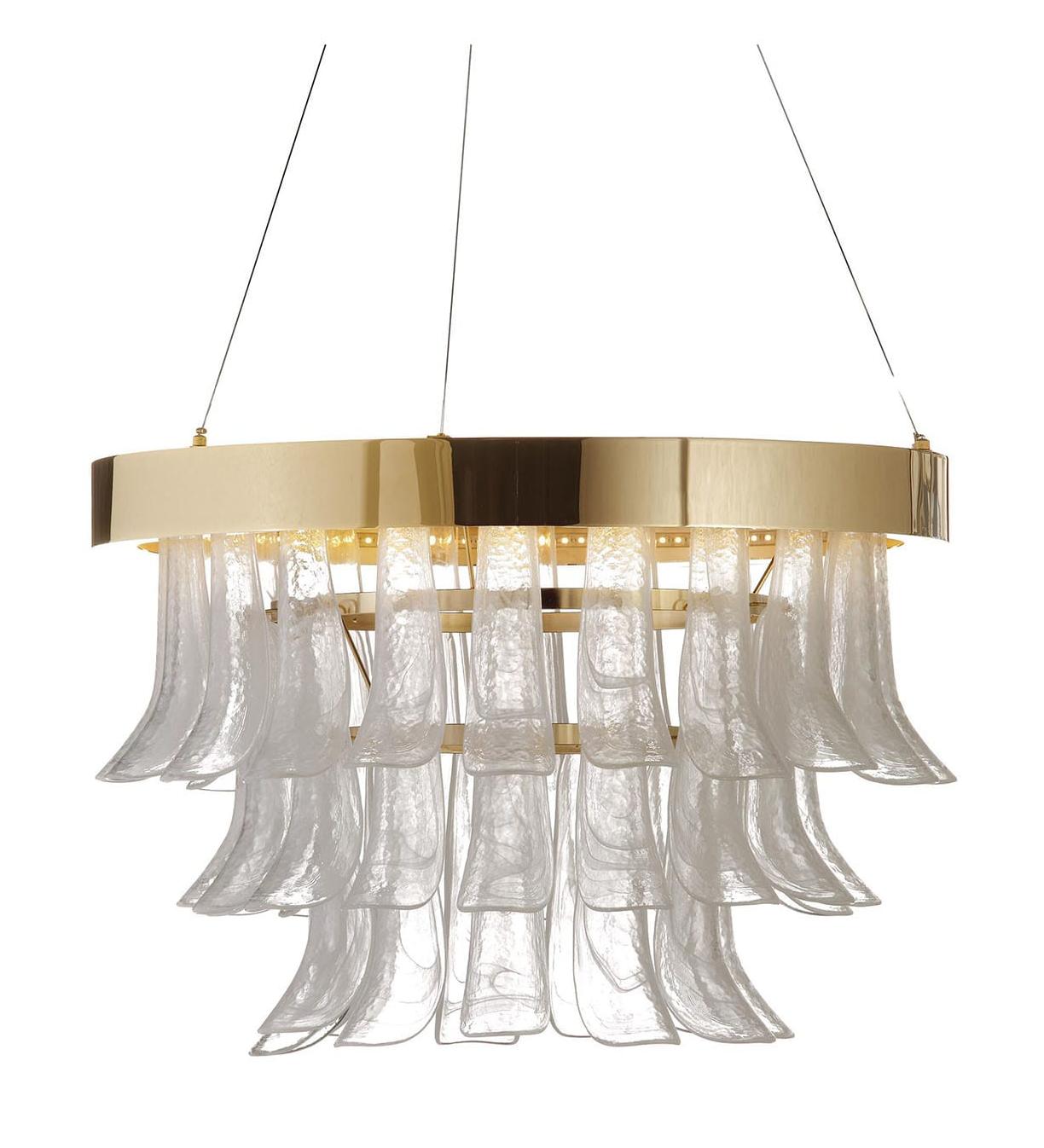 Gold LED Ring Chandelier with Venetian Glass