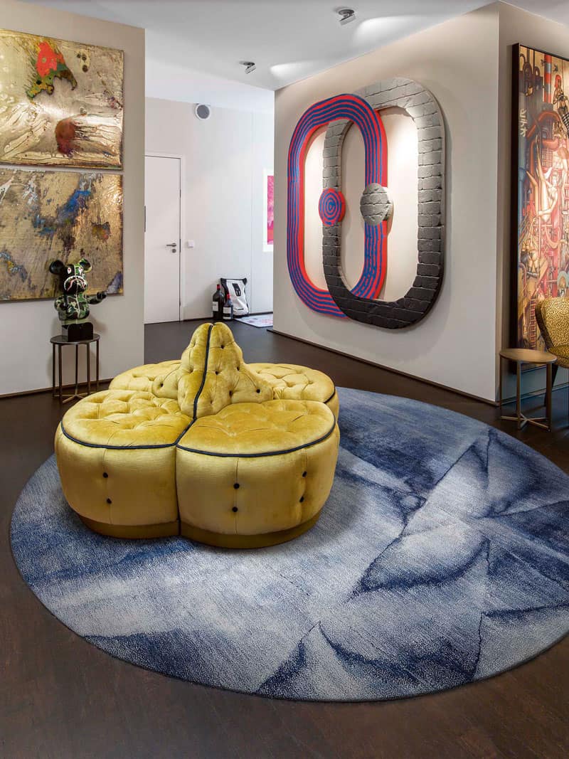 Round Navy Blue Rug