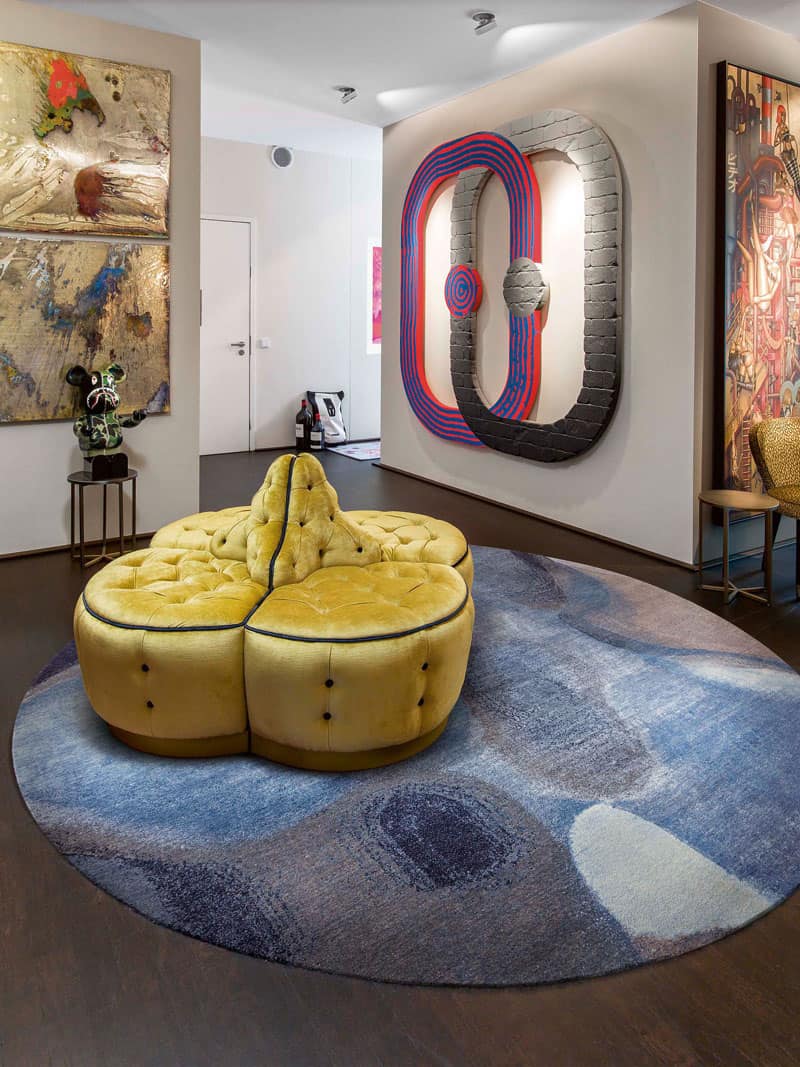Round Blue Grey Rug
