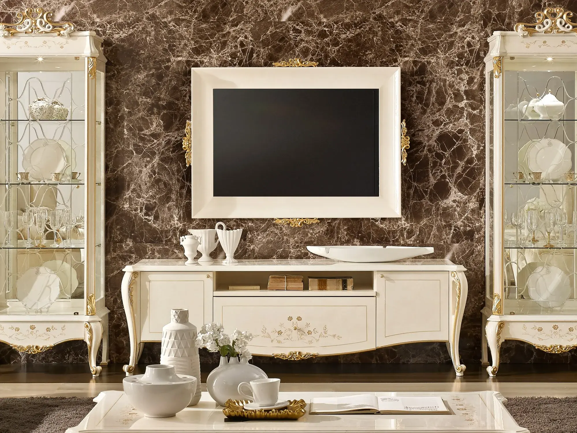 Italian Ivory TV Cabinet | Configuration: Without Frame Italian Ivory TV Cabinet | Configuration: Without Frame