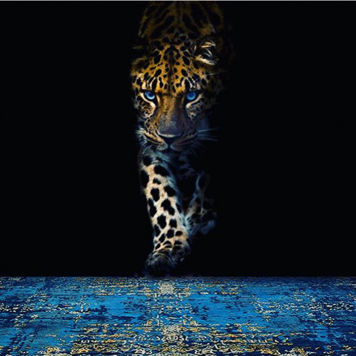 Luxury Abstract Blue Gold Rug | Size: 170 × 240 cm