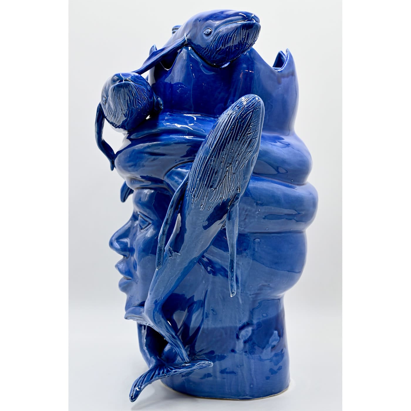 Moor's Head Glossy Blue Sculpture