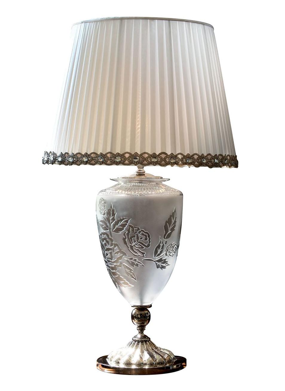 Polished Nickel Table Lamp with Crystal Flowers