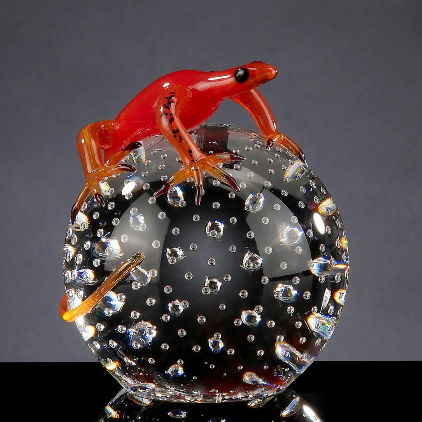 Gecko on Sphere Glass Figurine
