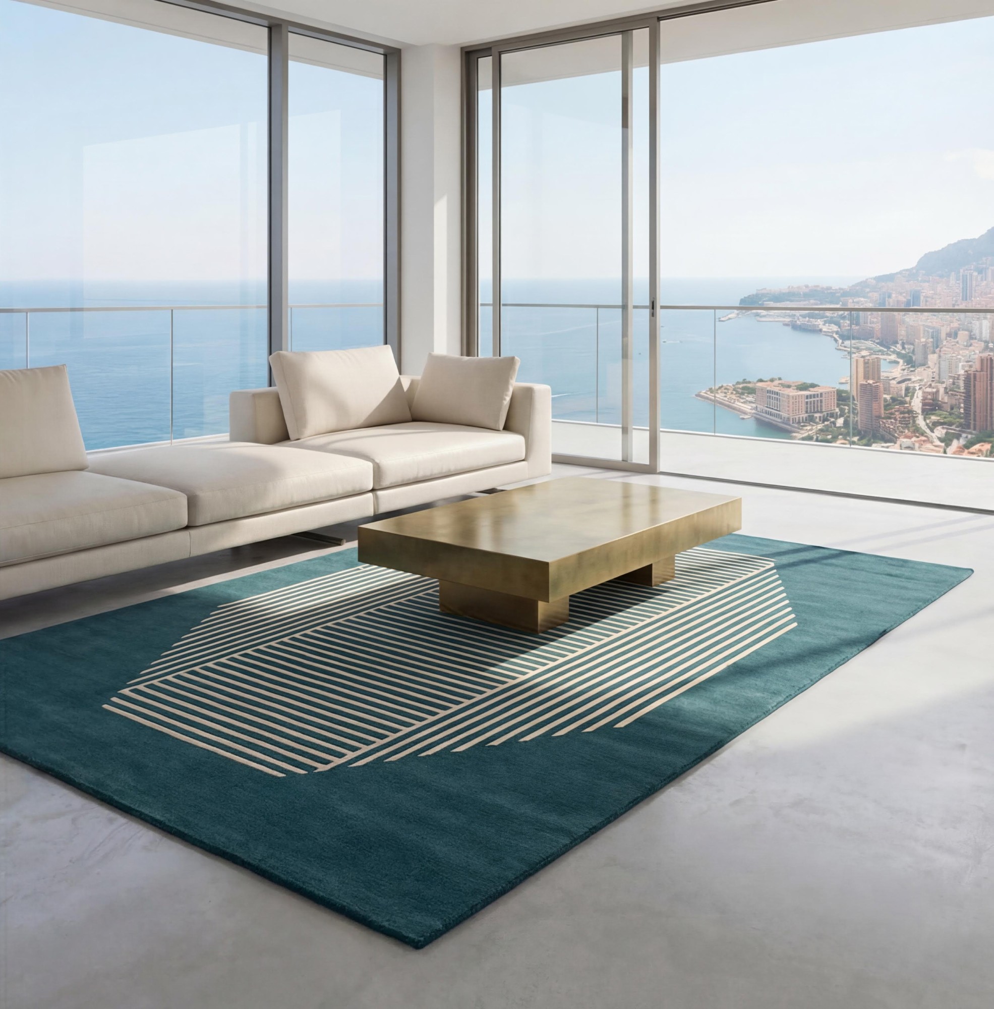 Octagon Lines Teal Artisan Handwoven Rug