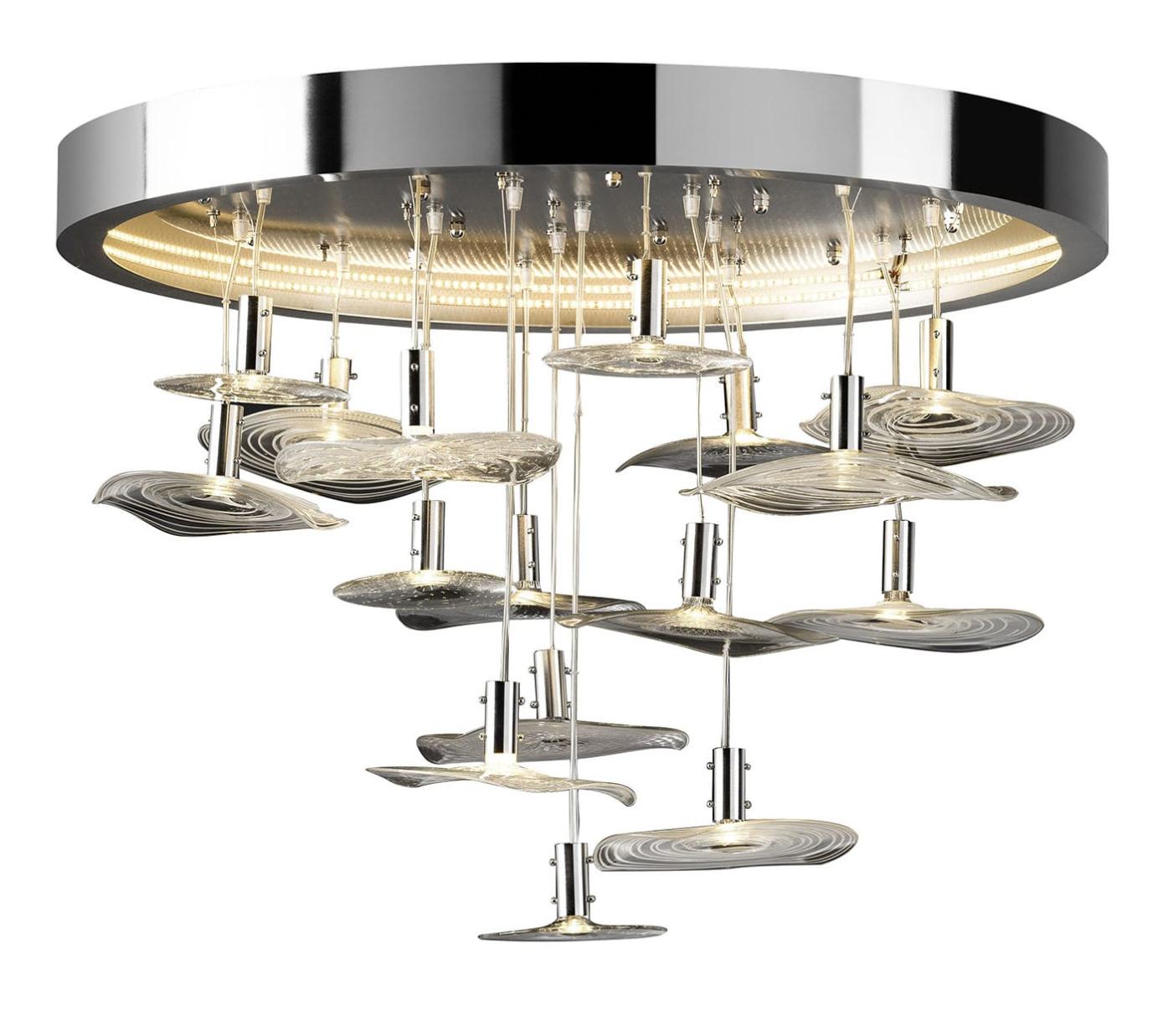 Round Chrome Chandelier with Venetian Glass