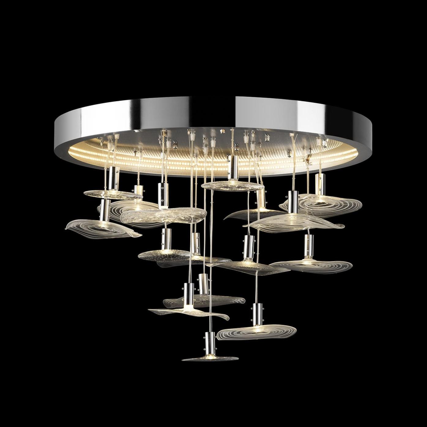 Round Chrome Chandelier with Venetian Glass