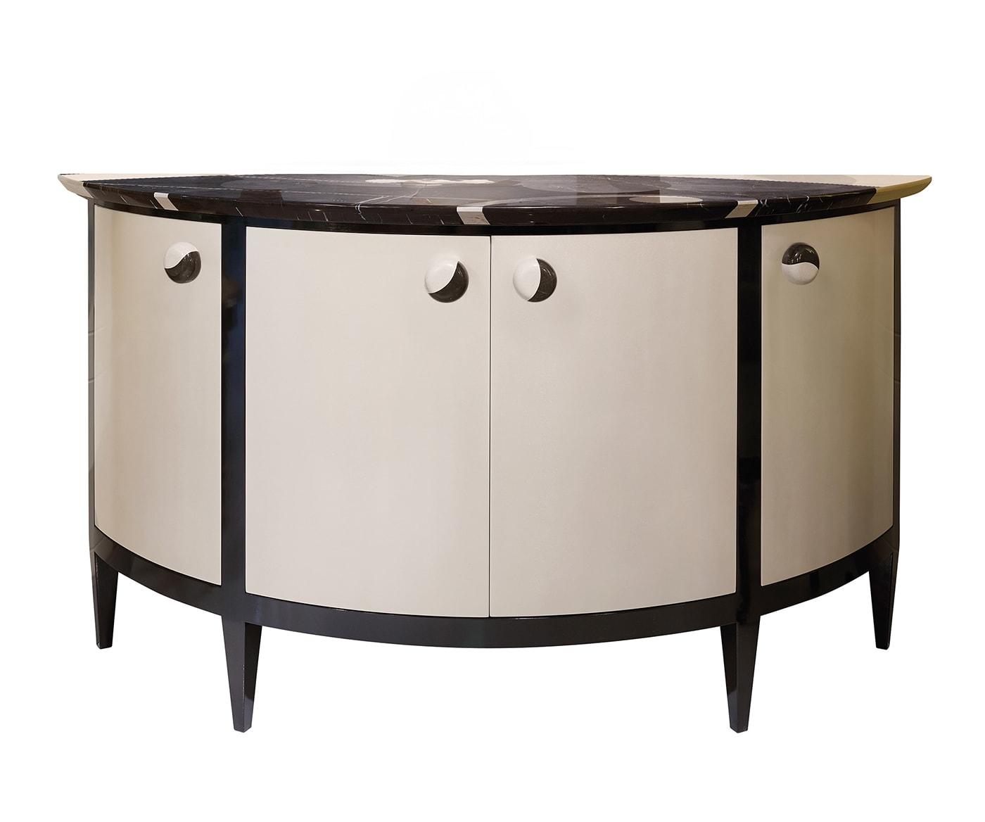 Curved Console with Marble Top and Lacquered Base