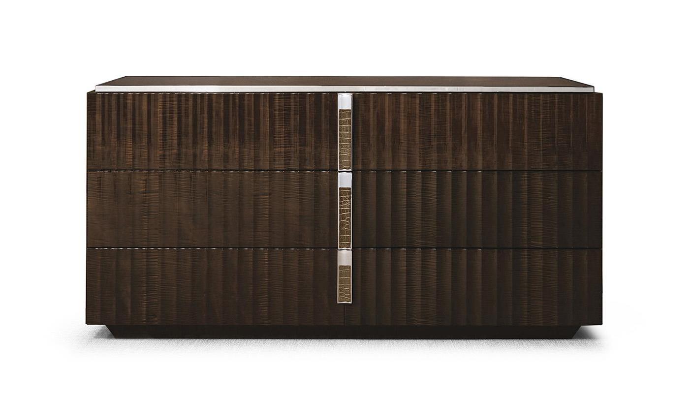 Three-Drawer Dresser with Fine Wood & Leather