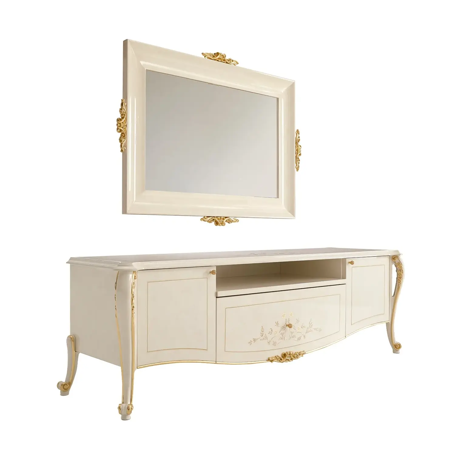 Italian Ivory TV Cabinet | Configuration: Without Frame Italian Ivory TV Cabinet | Configuration: Without Frame