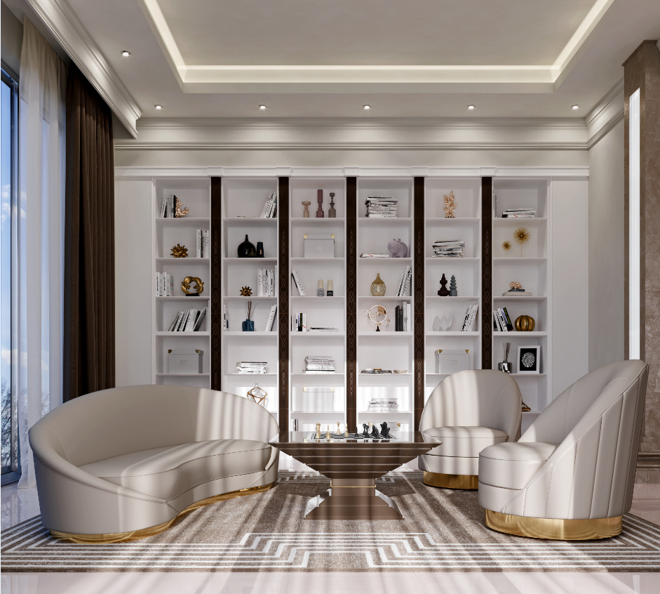 أريكة منحنية ذات تصميم نحتي