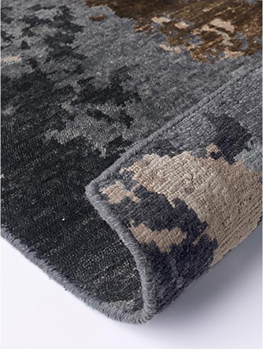 Abstract Charcoal Blue Gold Rug | Size: 250 × 300 cm