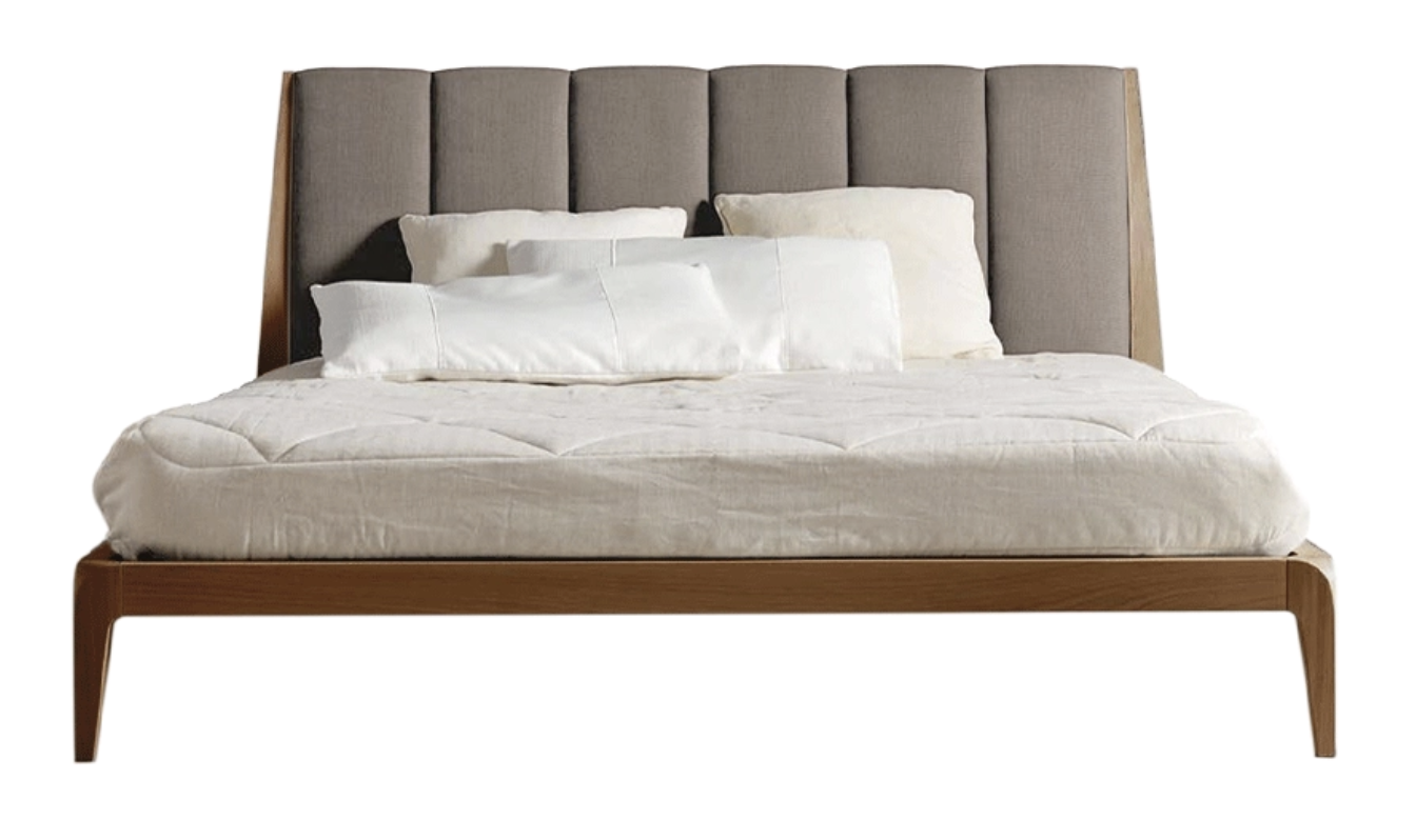 Verso Nord Bed | Finishing: Natural solid walnut | Upholstery: Linen UNICO NF184 07