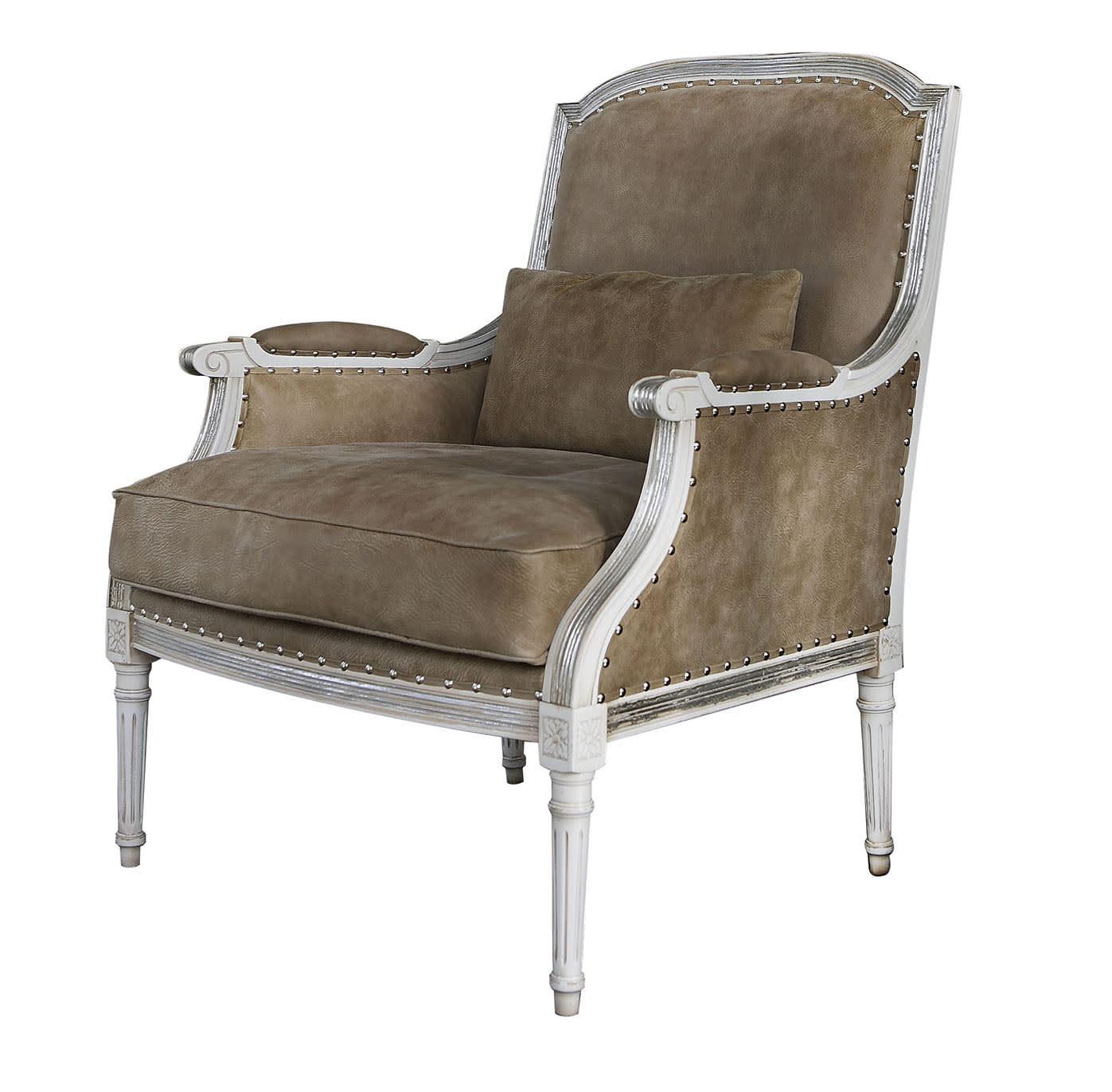 Gray Leather Upholstered Armchair Italian Design