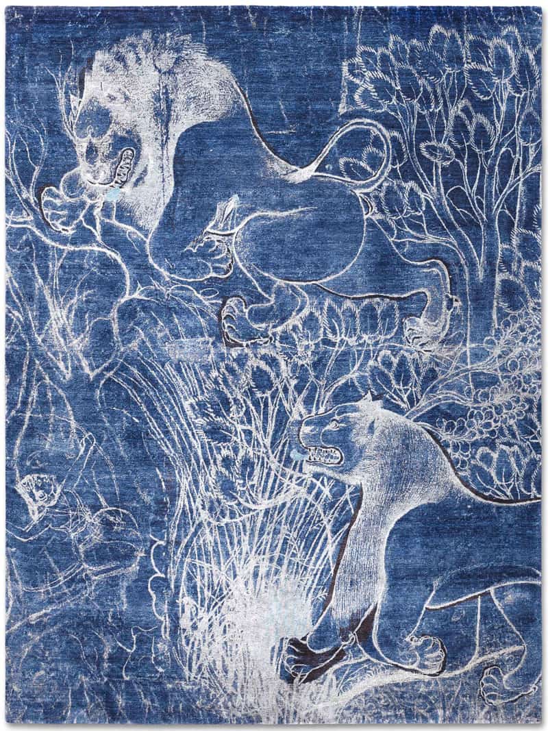 Two Lions Navy Rug