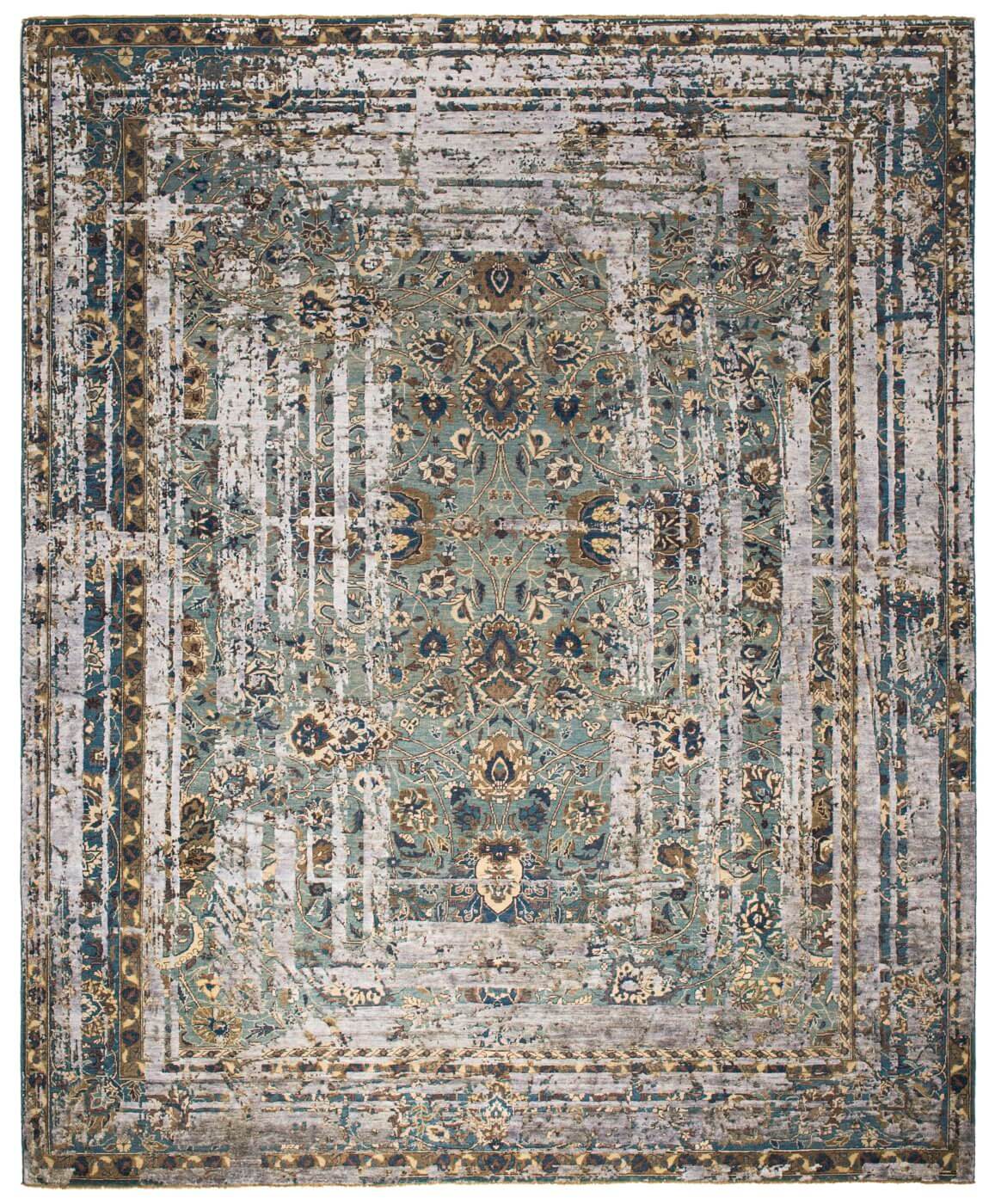 Kirman Flower Frame Silk Rug | Size: 250 × 300 cm