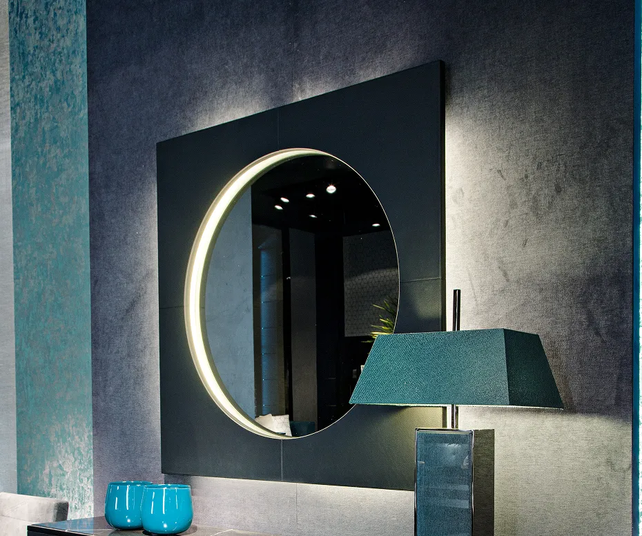 Leather Mirror with Back Lights