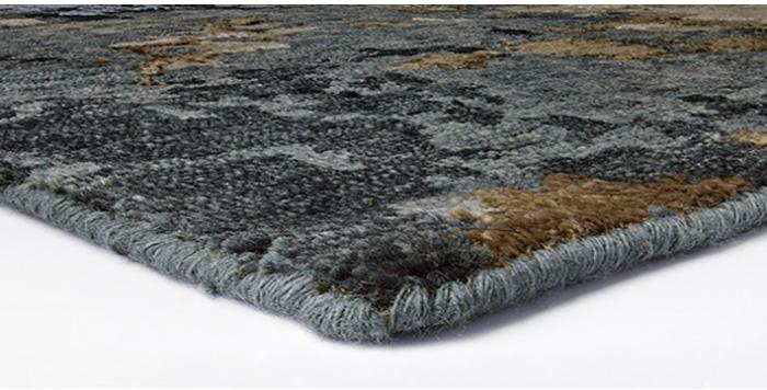 Abstract Charcoal Blue Gold Rug | Size: 250 × 300 cm