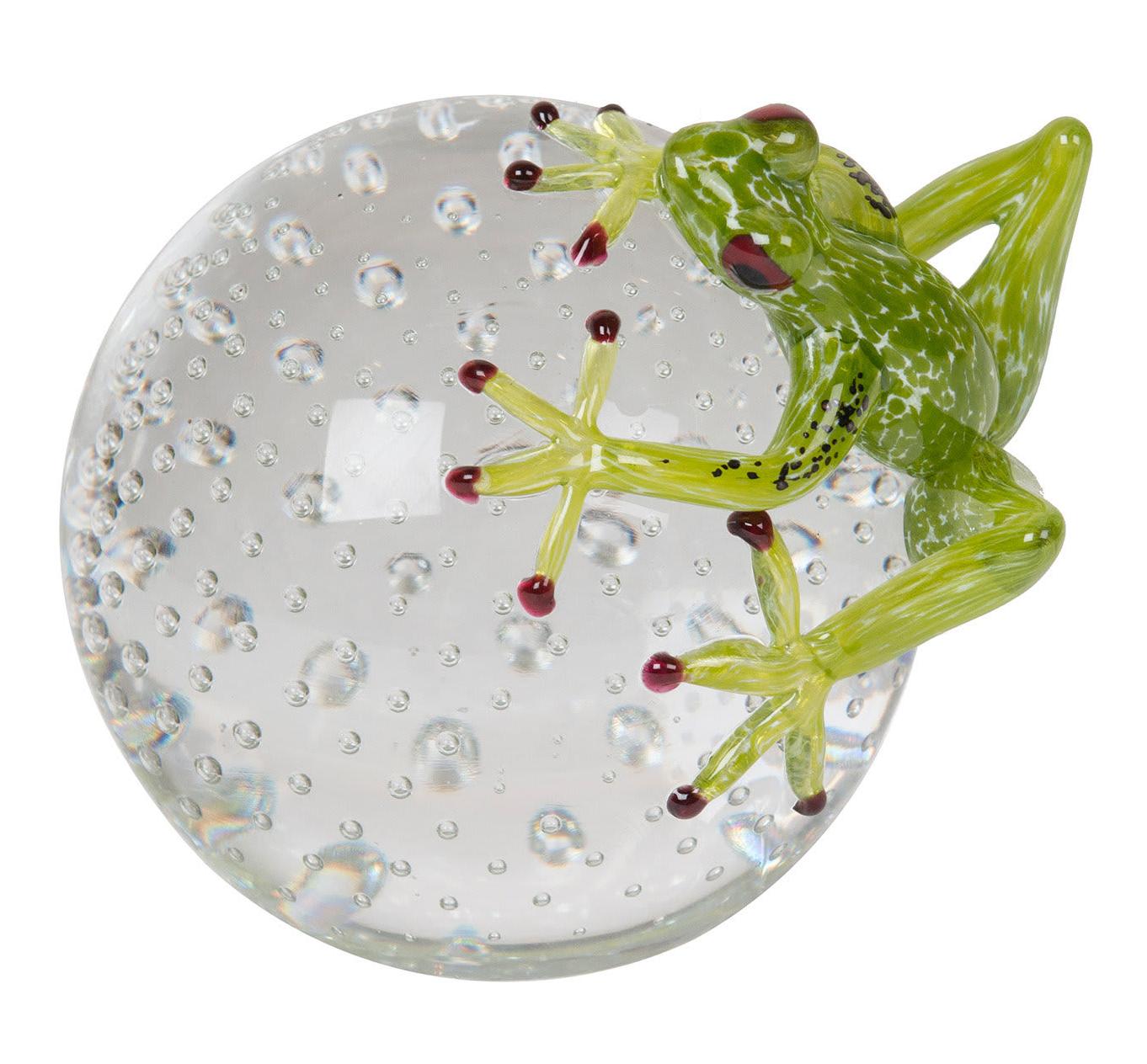 Frog on Sphere Green Glass Figurine