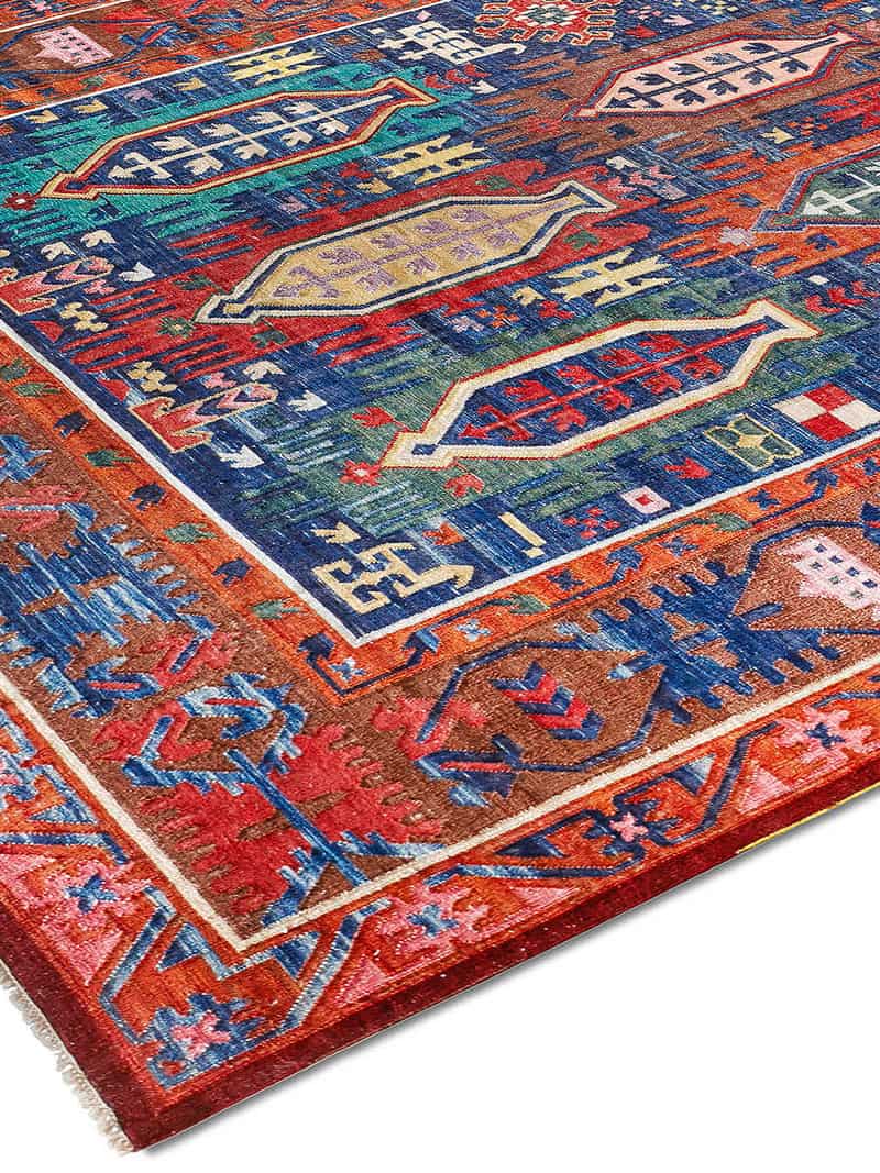 سجادة «فلات ويف» بلو/ريد يدوية الصنع | المقاس: 122 × 183 cm