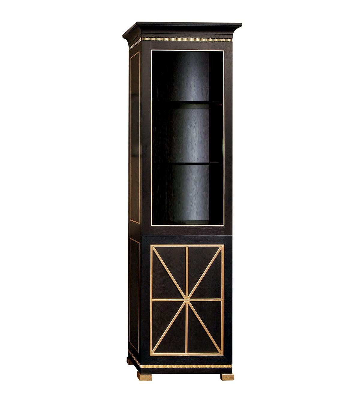 Tall Black Lacquered Wood Display Cabinet