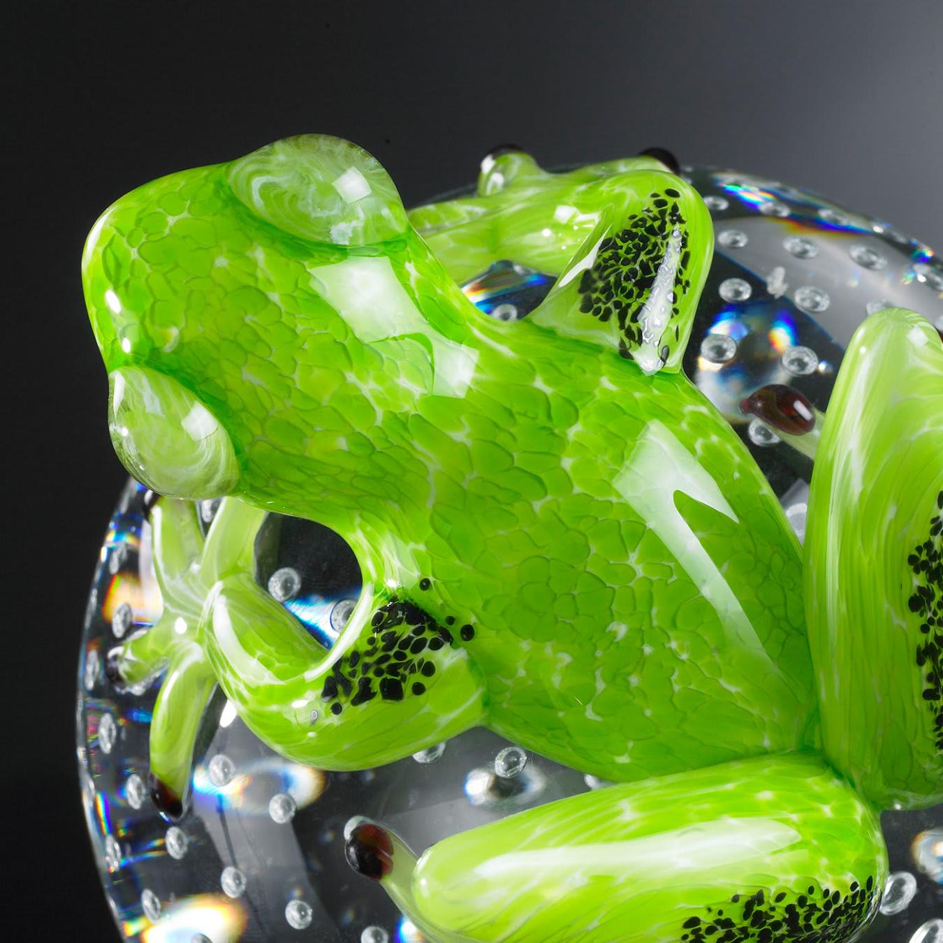Frog on Sphere Green Glass Figurine