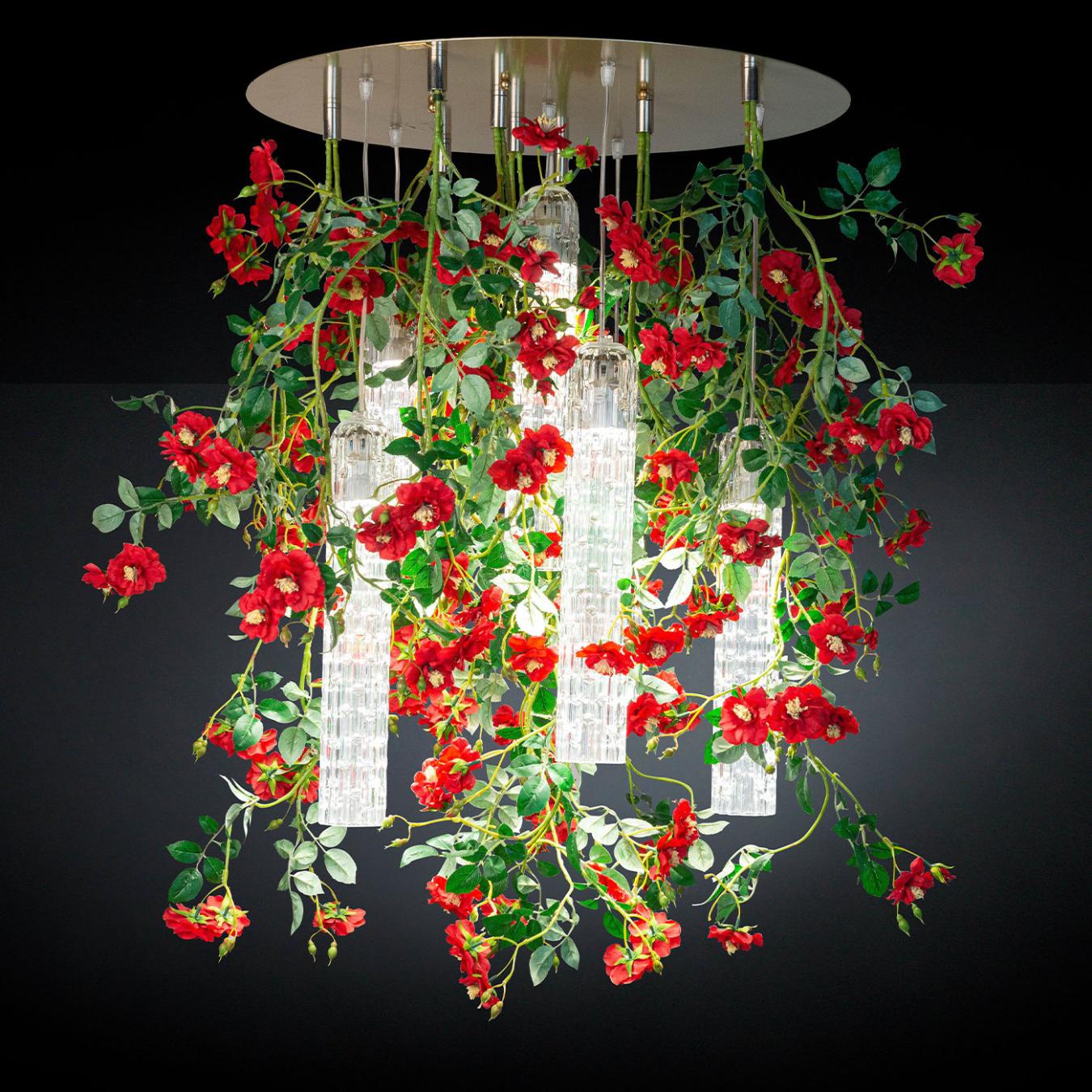 Wil Red Roses Large Italian Chandelier