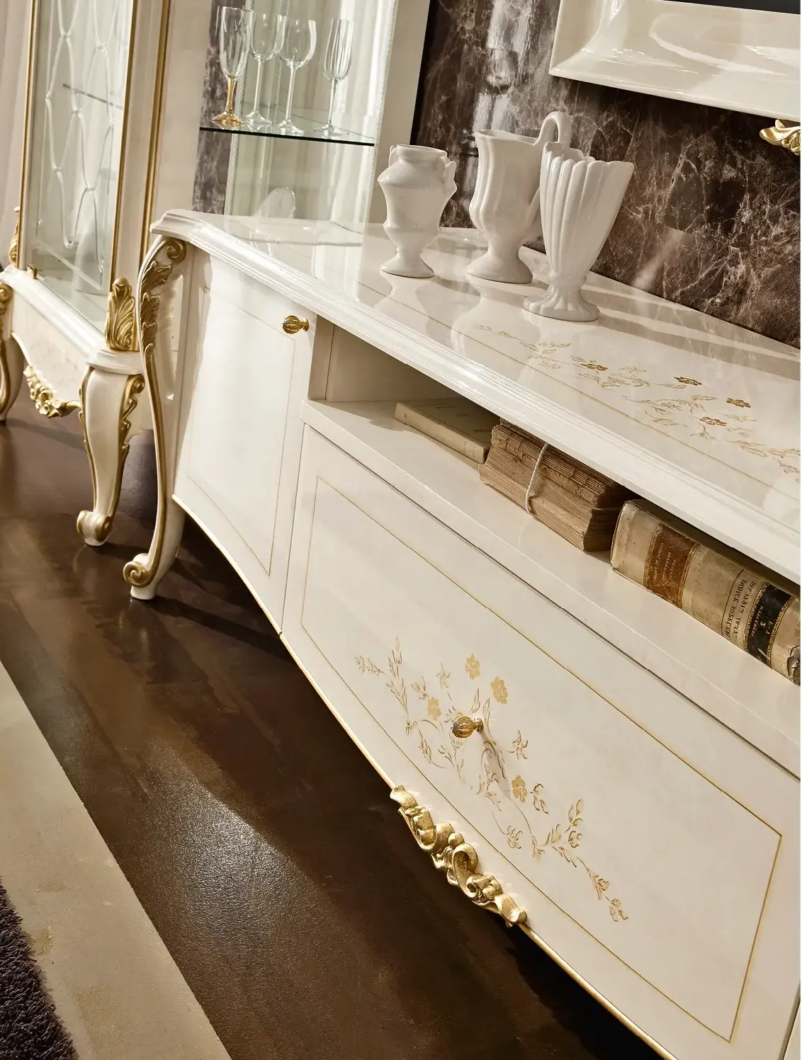 Italian Ivory TV Cabinet | Configuration: Without Frame Italian Ivory TV Cabinet | Configuration: Without Frame