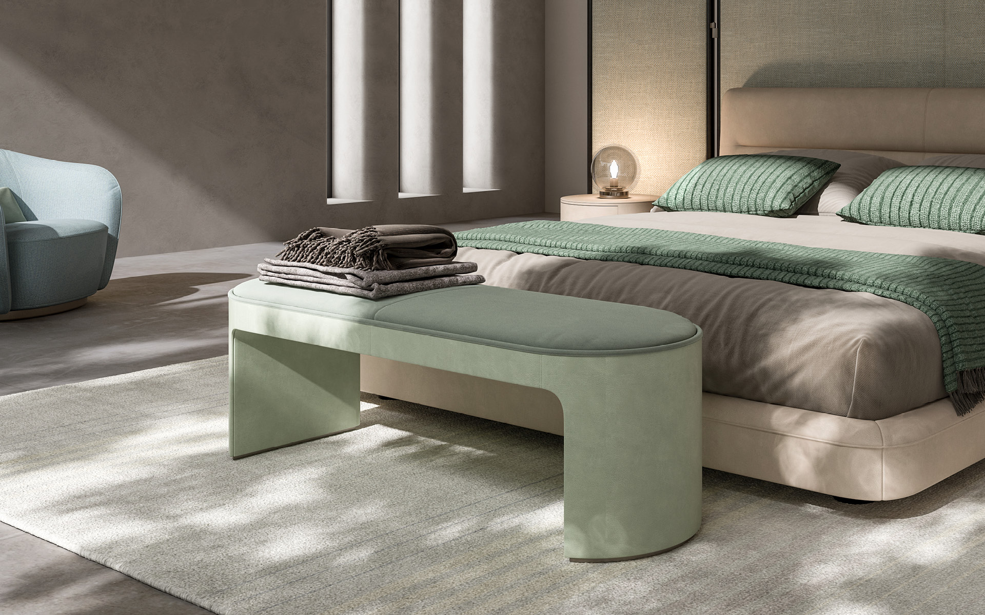 Leather & Velvet Bench