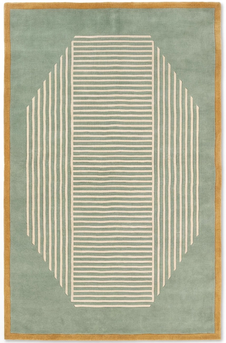 Octagon Lines Sage Artisan Handwoven Rug
