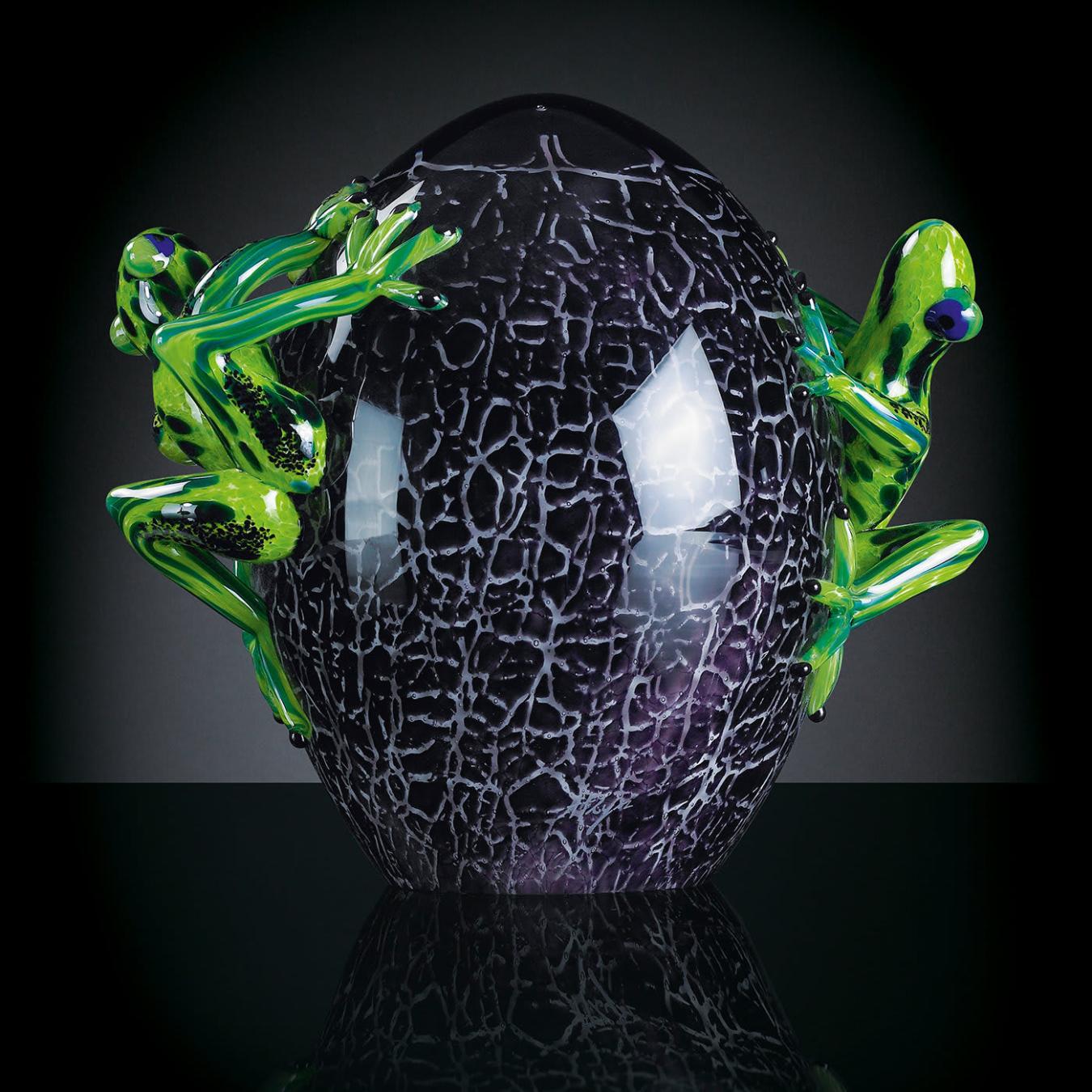 Cracked Glass Egg with Frogs