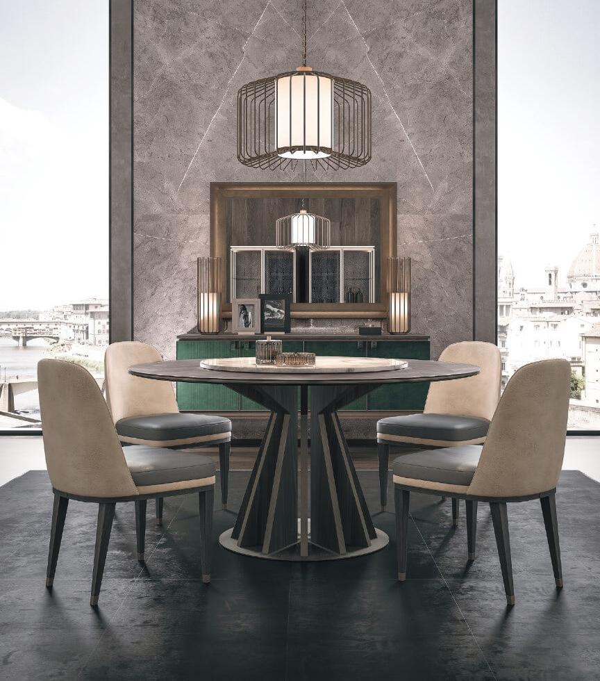 Marble & Wood Table | Configuration: Without Lazy Susan | Dimensions: Ø 180 cm