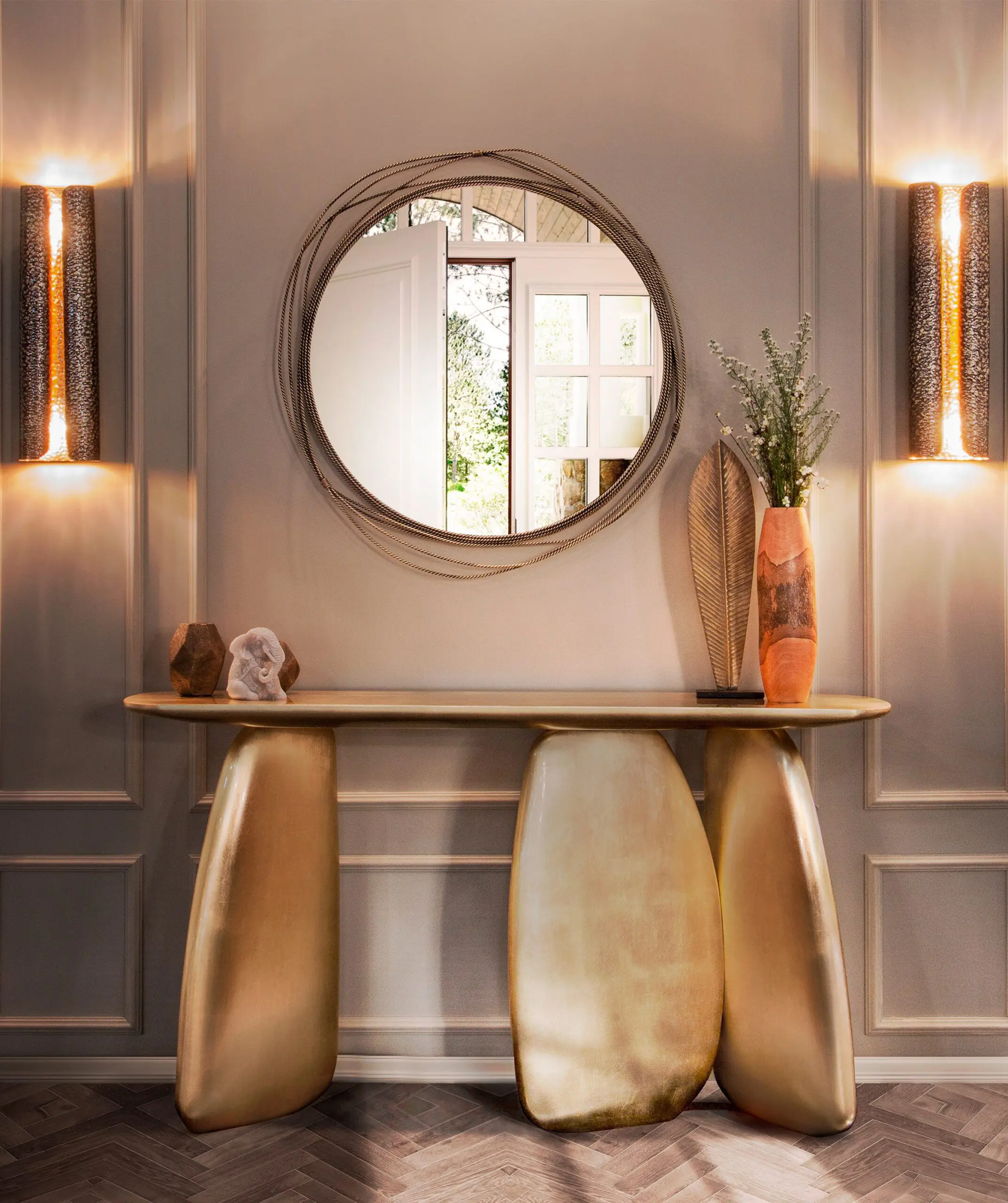 Sculptural Copper Console Table - 1