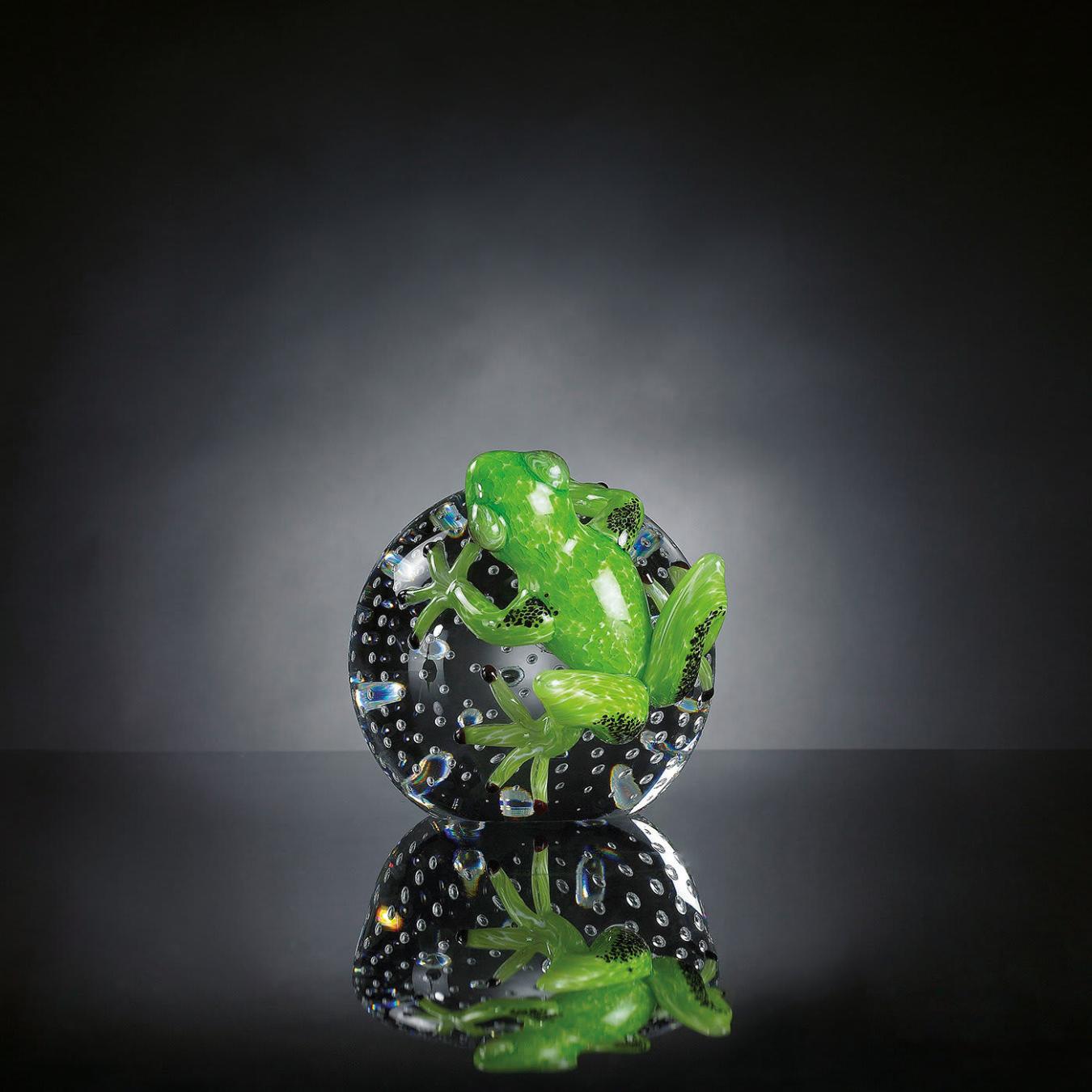 Frog on Sphere Green Glass Figurine
