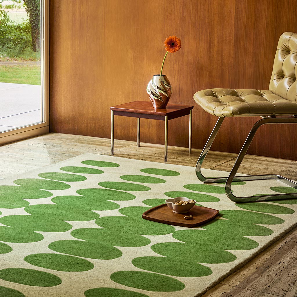 Optical Oval Green Cream Handcrafted Rug | Size: 160 × 230 cm