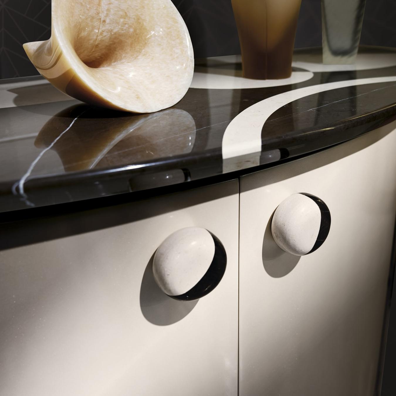 Curved Console with Marble Top and Lacquered Base