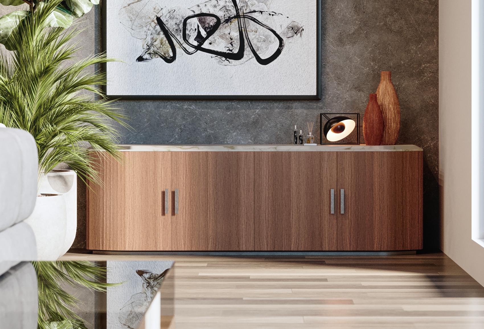 Bruce Wood and Marble Sideboard Italian Design