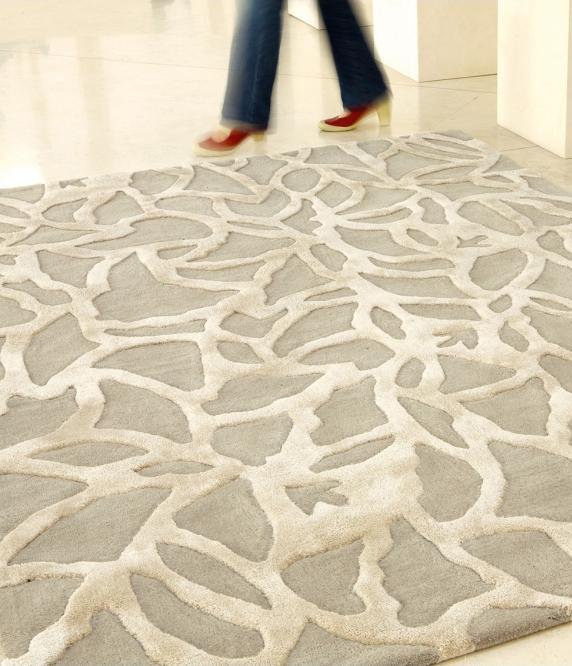 Cream & Beige Wool & Viscose Rug