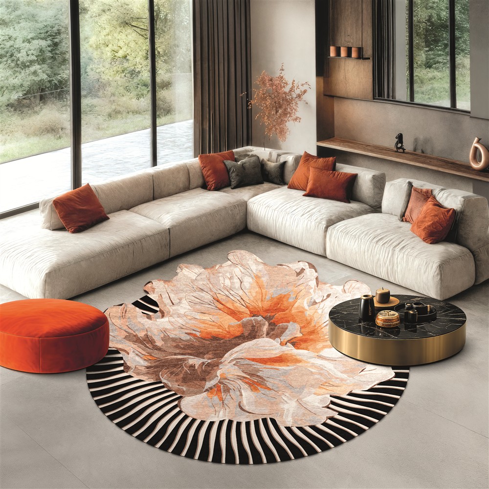 Amber Bloom Hand-Crafted Round Rug
